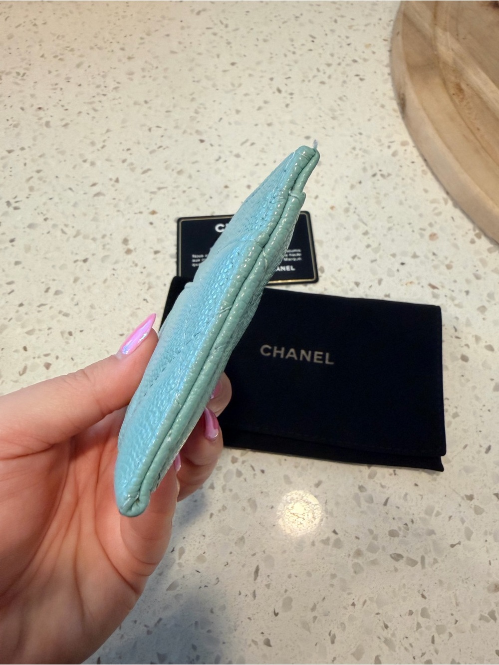 CHANEL Quilted Card Holder in Light Blue with Gold CC Hardware - Picture 7 of 10